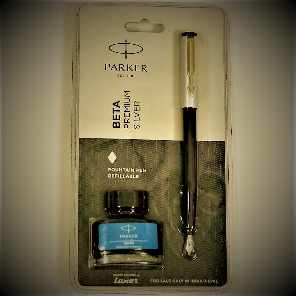 Parker Beta Silver Fountain Pen with Free 30 ml Black Ink Smooth