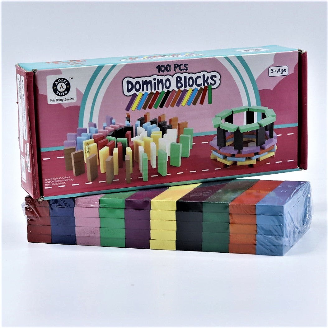100 pcs 10 Color Wooden Domino Blocks Set, Kids Game Educational