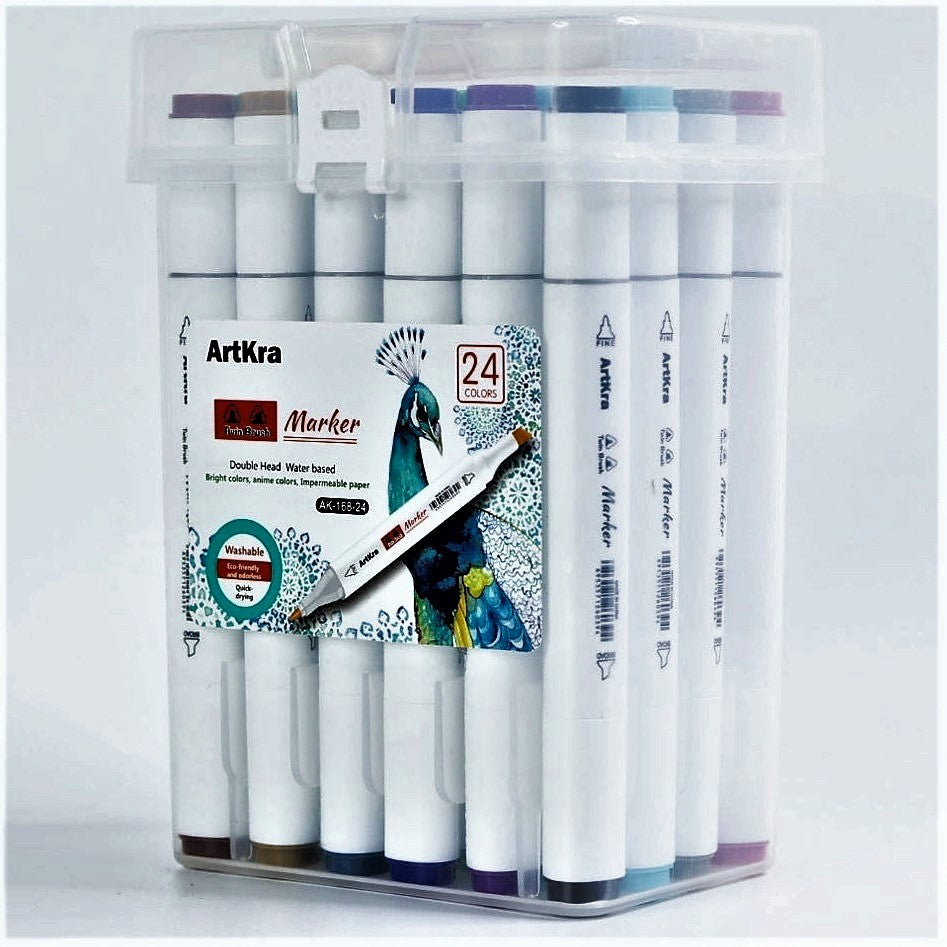 ArtKra Double Head Markers – 24 Colors Non Toxic Water based