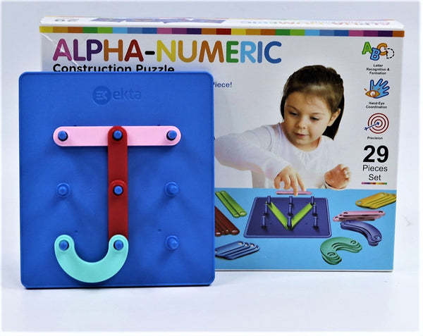 Alpha-Numeric Construction Puzzle Toys for Kids 3 to 5 Years | 28 Piece Puzzles Board | Great Tool for Teaching Alphabets, Letters, Numbers & Common Shapes