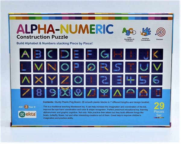 Alpha-Numeric Construction Puzzle Toys for Kids 3 to 5 Years | 28 Piece Puzzles Board | Great Tool for Teaching Alphabets, Letters, Numbers & Common Shapes