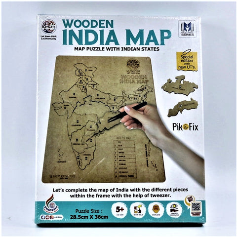 Wooden India Map Puzzle with Indian States, Pick & Fix the Pieces with the help of the Tweezer provided