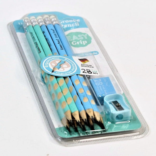 Little Tree Wooden Groove Rubber Tripped Pencil Set With Eraser And Sharpener | Groove Slim Triangle Pencil | Stationery HB Pencil Set (Pack Of 10)