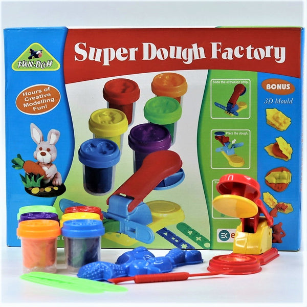 Super Dough Factory Kids Playing Modelling Clay Set, Bonus with 3D Molds (Multicolor)