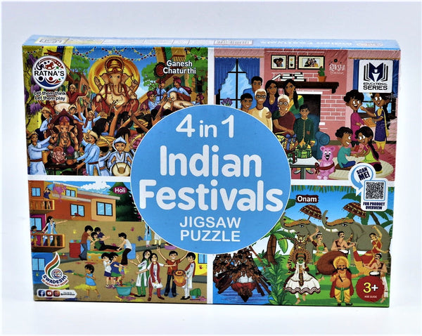 4 in 1 Indian Festivals Jigsaw Puzzle for Kids, 4 Jigsaw Puzzles with 35 Pieces Each (Ganesh Chaturthi, Raksha Bandhan, Holi & Onam)