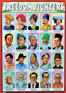 Freedom Fighters Chart – Large Vibrant Color chart of Freedom Fighters with their names in English and Hindi for Study Room, School for Kids (59.5 x 42.3 cm)- Laminated Paper Tear-free hanging hole