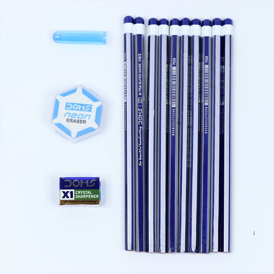 DOMS X1 Graphite Extra Dark Pencil With Eraser, Sharpener and Cap (Pac ...