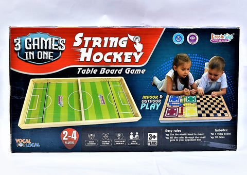 3 in 1 String Hockey Table Board Game with Ludo and Chess Games / Fast Sling Puck Board Game for Kids and Adults