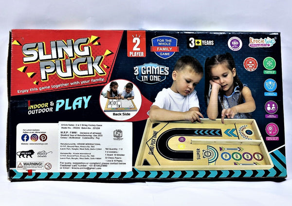 3 in 1 String Hockey Table Board Game with Ludo and Chess Games / Fast Sling Puck Board Game for Kids and Adults