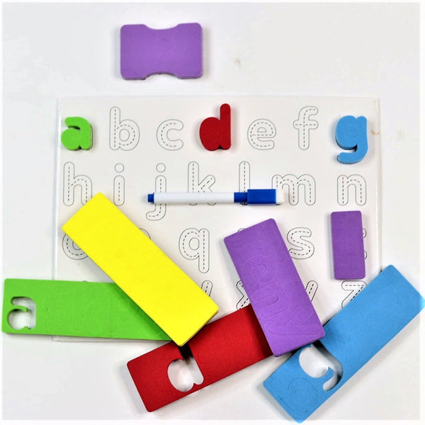 Magnetic Learn to Write Capital & Small Letters - Includes Write & Wipe Magnetic Board (Both Sides Magnetic), 26 Capital Letter & 26 Small Letter Magnets, Dry Erase Sketch Pen and Duster