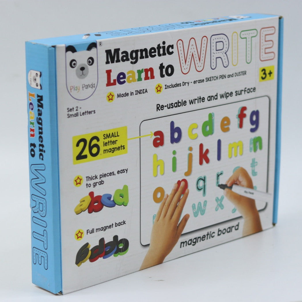 Magnetic Learn to Write Capital & Small Letters - Includes Write & Wipe Magnetic Board (Both Sides Magnetic), 26 Capital Letter & 26 Small Letter Magnets, Dry Erase Sketch Pen and Duster