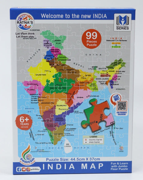 Educational India MAP Jigsaw Puzzle (99 Pieces), Play & Learn India Map, State Capitals (Multicolor) Geography