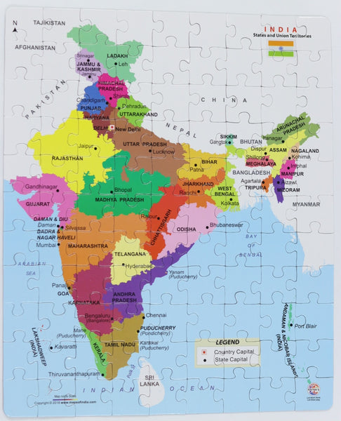 Educational India MAP Jigsaw Puzzle (99 Pieces), Play & Learn India Map, State Capitals (Multicolor) Geography