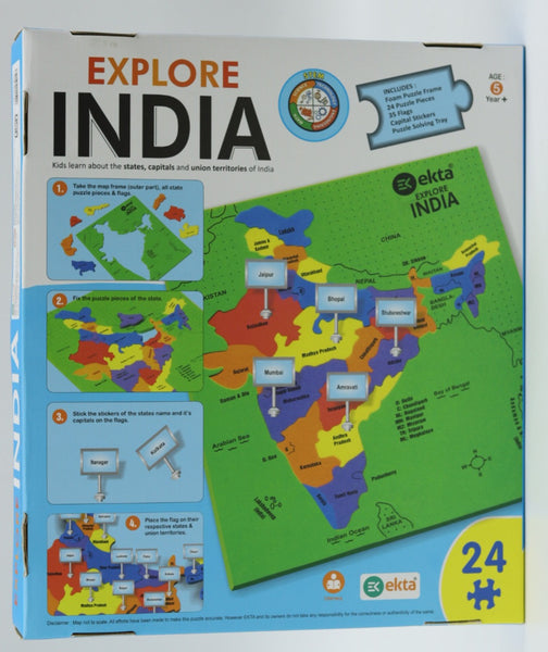 Explore India, Foam Puzzle Game, Play & Learn India Map, State Capitals (Multicolor) Geography