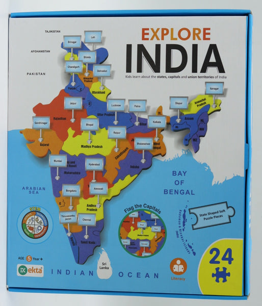 Explore India, Foam Puzzle Game, Play & Learn India Map, State Capitals (Multicolor) Geography