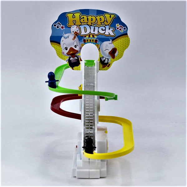 Small Duck Slide Toy Set, Funny Automatic Stair - Climbing Ducks Cartoon Race Track Escalator Toy with Lights and Music