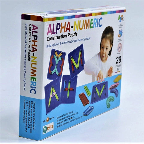 Alpha-Numeric Construction Puzzle Toys for Kids 3 to 5 Years | 28 Piece Puzzles Board | Great Tool for Teaching Alphabets, Letters, Numbers & Common Shapes