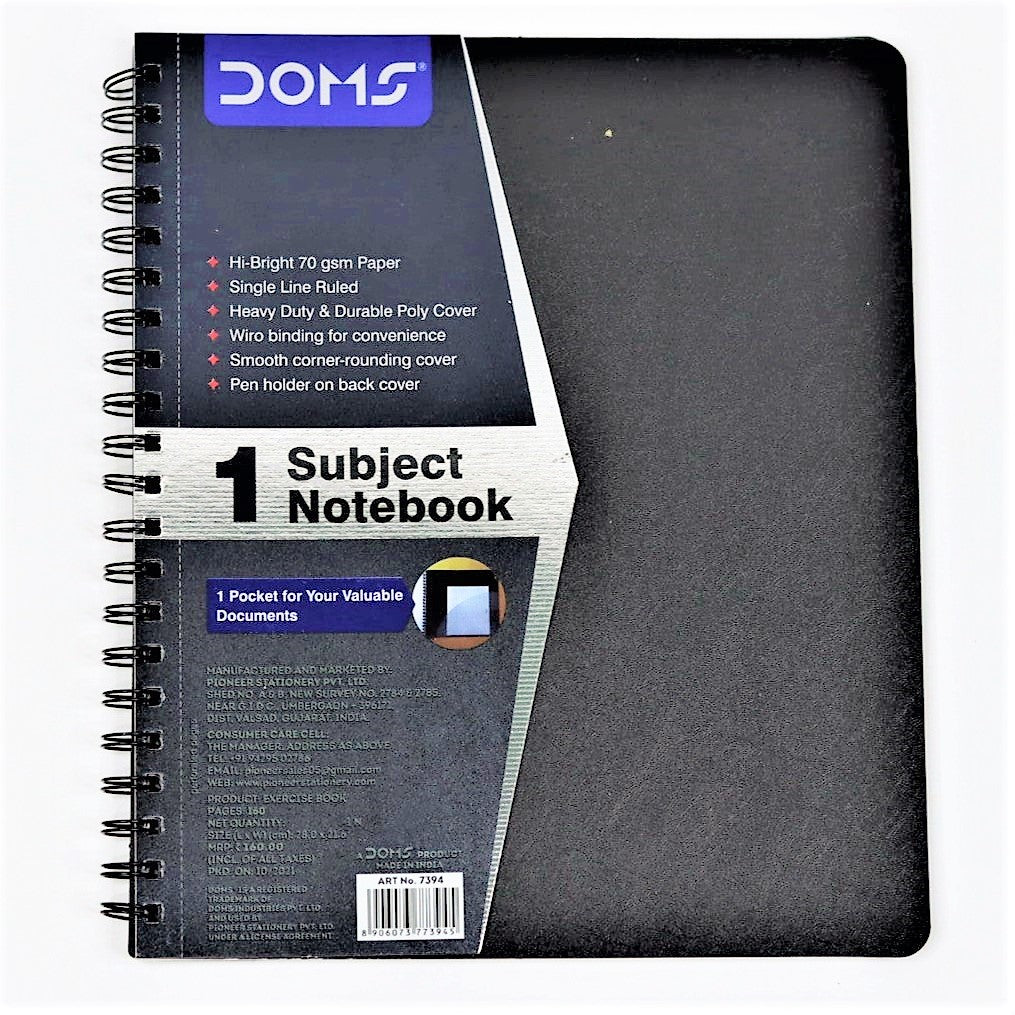 DOMS Spiral Binding 1 Subject Note Book 160 Pages, Black for School, C ...
