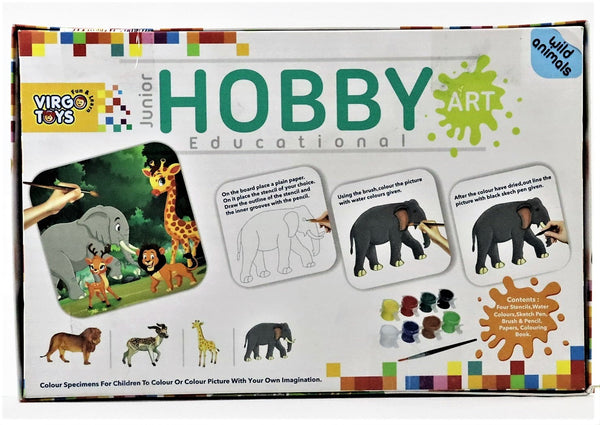 Junior Hobby, Stencil Art & Craft Drawing Kit for Kids – Tracing and Coloring Set DIY Kit for Boys & Girls with FREE Coloring Book