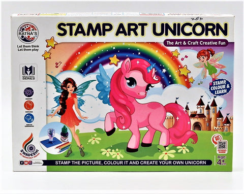 Stamp Art Unicorn Theme, Art & Craft Creative Fun for Kids - Stamping & Colouring Set DIY Kit for Boys & Girls