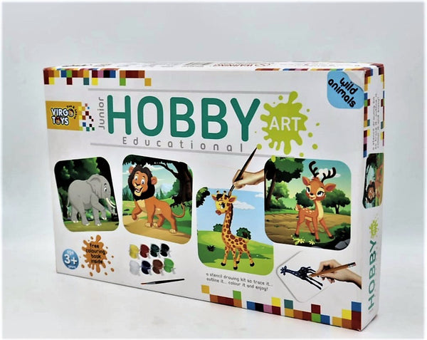 Junior Hobby, Stencil Art & Craft Drawing Kit for Kids – Tracing and Coloring Set DIY Kit for Boys & Girls with FREE Coloring Book