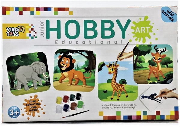 Junior Hobby, Stencil Art & Craft Drawing Kit for Kids – Tracing and Coloring Set DIY Kit for Boys & Girls with FREE Coloring Book