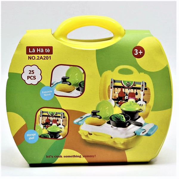 Kitchen Cooking Pretend Play Toy Set with Suitcase for Kids, Accessories, Plastic, Pack of 25 Pcs