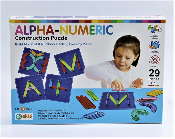 Alpha-Numeric Construction Puzzle Toys for Kids 3 to 5 Years | 28 Piece Puzzles Board | Great Tool for Teaching Alphabets, Letters, Numbers & Common Shapes