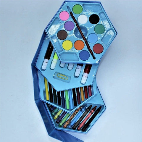 46 Pieces Drawing Art Set with Color Box Including Color Pencils, Wax Crayons, Felt Pens, Water Colors, Brush, Eraser, Sharpener and Glue for Kids (Multicolor)