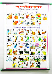 Barnomala Stick Chart– Large Vibrant Color chart of Barnomala with Words and Spellings in Bengali for Study Room, School for Kids (76 x 51  cm) - Laminated Paper Tear free Mounted Stick