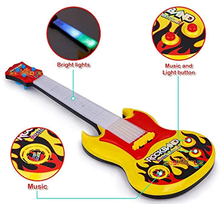 Rock Band Musical Guitar 20 inch Battery Operated with Music and Lights (Multicolor) Big Size