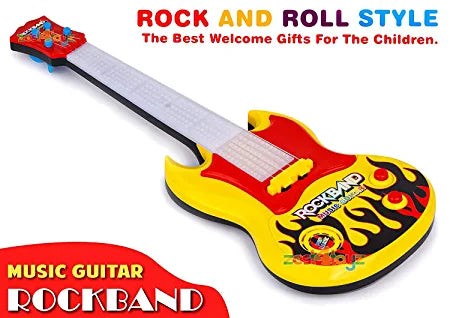 Rock Band Musical Guitar 20 inch Battery Operated with Music and Lights (Multicolor) Big Size