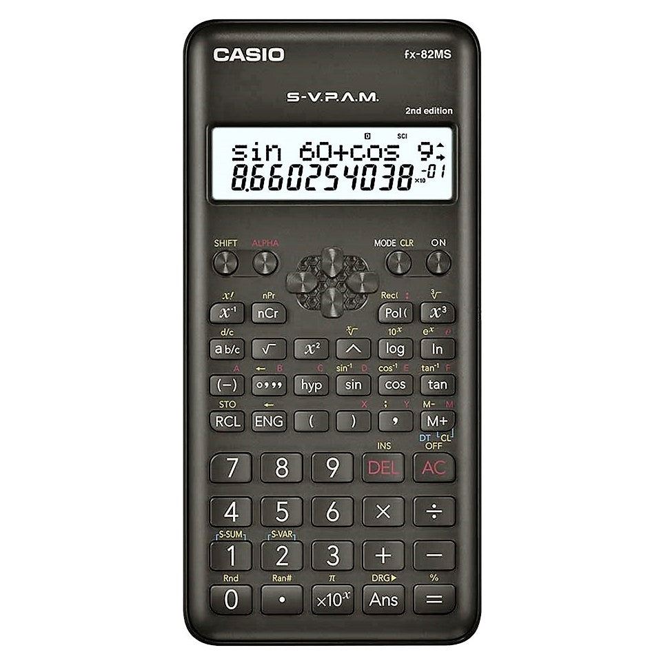 Casio FX-82MS 2nd Gen Non-Programmable Scientific Calculator, 240 Functions and 2-line Display, Black