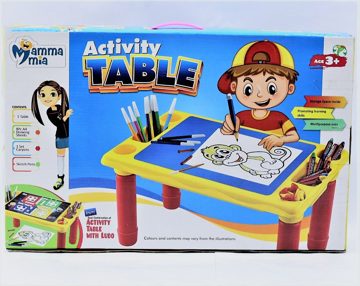 Mamma Mia Foldable and Portable Activity Table for Studying, Drawing, Painting, Sketching and Ludo with Storage Space, Free Drawing Sheets, Crayons and Sketch Pens