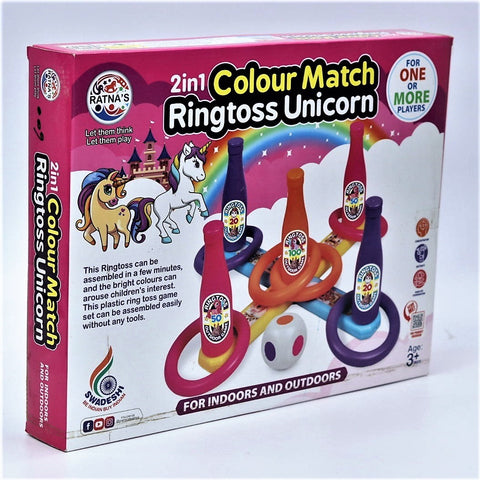 2 in 1 Color Match Ring toss Unicorn Print Target Game Set - Indoor & Outdoor Game for Kids