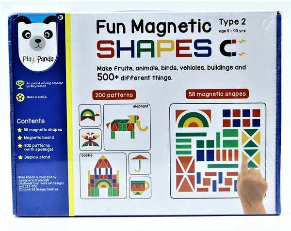 Fun Magnetic Shapes (Junior) board game: Type 1 with 44 Magnetic Shapes, Book with 200 Patterns and spelling, Magnetic Board and Display Stand