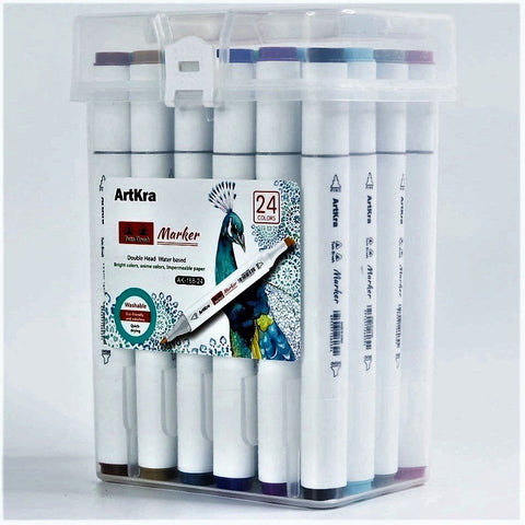 ArtKra Double Head Markers – 24 Colors Non Toxic Water based Washable Ink
