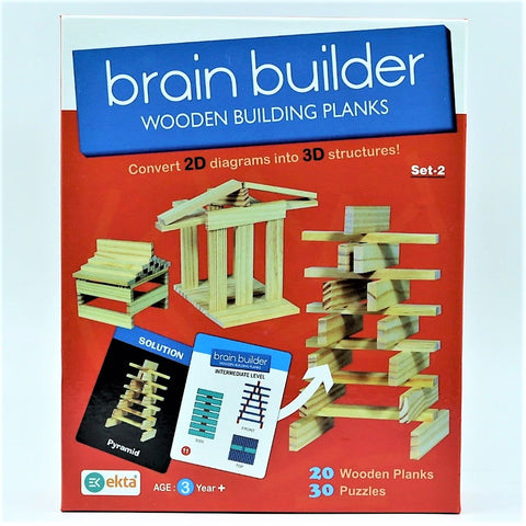 Educational Brain Builder Wooden Building Planks (Set-1) Game Set for Kids, Family and Friends | 20 Wooden Planks & 40 Puzzles
