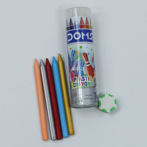 DOMS Plastic Crayon – 14 Vibrant Shades come in Round tin with FREE Sharpener