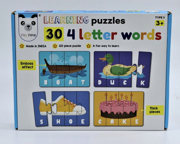 Play Panda Spell & Learn - 120 Piece Spelling Jigsaw Puzzles - Learn to Spell 30 Four Letter Words - Beautiful Colourful Pictures for Boys & Girls