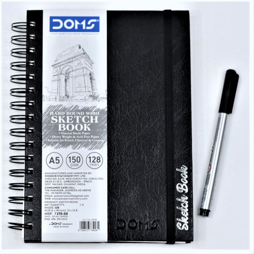 DOMS Hard Bound Spiral/Wiro Sketch Note Book 128 Pages, 150 GSM, A5 Si ...