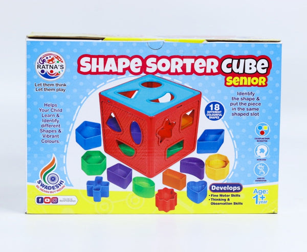 Shape Sorter Cube Senior with 18 Shapes and Different Colors Kids Activity Learning and Educational Toys (Multicolour)