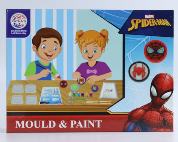 Mould & Paint Spiderman DIY Art & Craft Kit with 4 Moulds can be used as Fridge Magnets & Badges for Kids