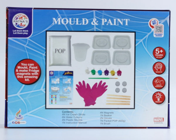 Mould & Paint Spiderman DIY Art & Craft Kit with 4 Moulds can be used as Fridge Magnets & Badges for Kids