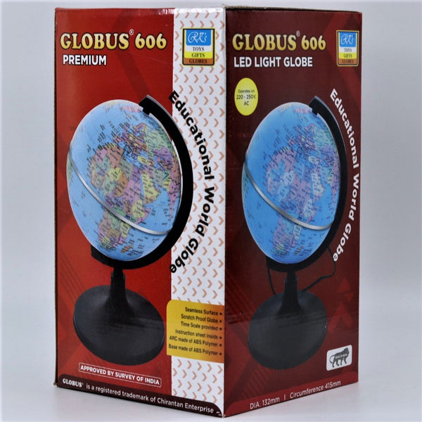 Globus 606- Premium LED- Educational World Globe - 25 cm height, 13.2 cm diameter rotating world polished scratch free globe with strong base strong arch with time scale - Geography, 220 – 250 V AC