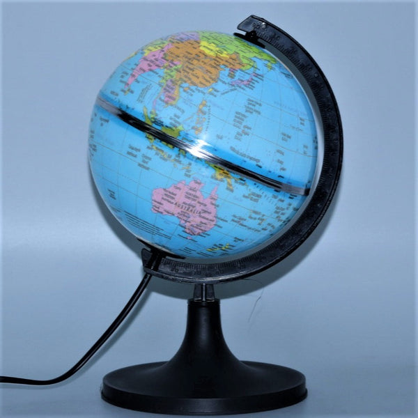 Globus 606- Premium LED- Educational World Globe - 25 cm height, 13.2 cm diameter rotating world polished scratch free globe with strong base strong arch with time scale - Geography, 220 – 250 V AC