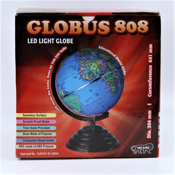 Globus 808- Premium LED- Educational World Globe - 31 cm height, 20.4 cm diameter rotating world polished scratch free globe with strong base strong arch with time scale - Geography, 220 – 250 V AC