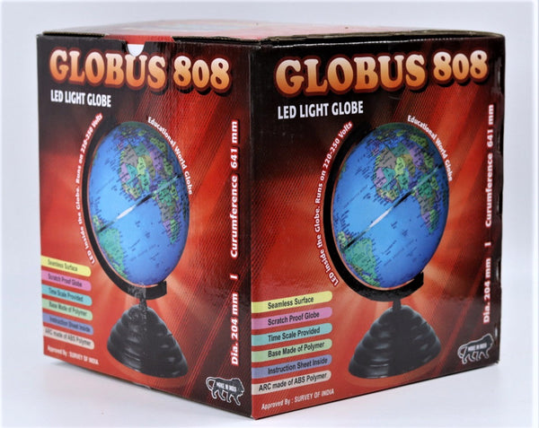 Globus 808- Premium LED- Educational World Globe - 31 cm height, 20.4 cm diameter rotating world polished scratch free globe with strong base strong arch with time scale - Geography, 220 – 250 V AC