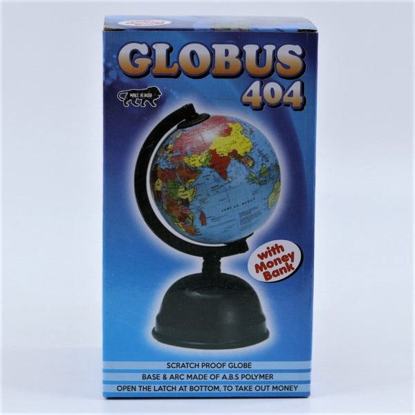 Globus 404- Educational World Globe - 18 cm height, 10 cm diameter rotating world polished scratch free globe with strong base strong arch with time scale – Geography with Money Bank