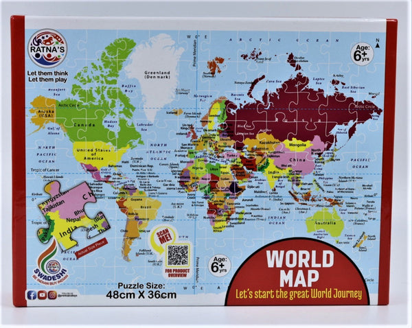 108 Pieces Jigsaw Puzzle Set for 6+ Age Kids (World Map) geography